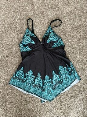 Plus Size swim top with Black Trim and Light Blue Lining